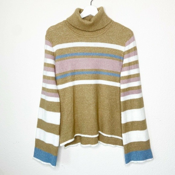 Altar'd State Striped Bell Sleeve Turtleneck Sweater XS - Picture 2 of 8